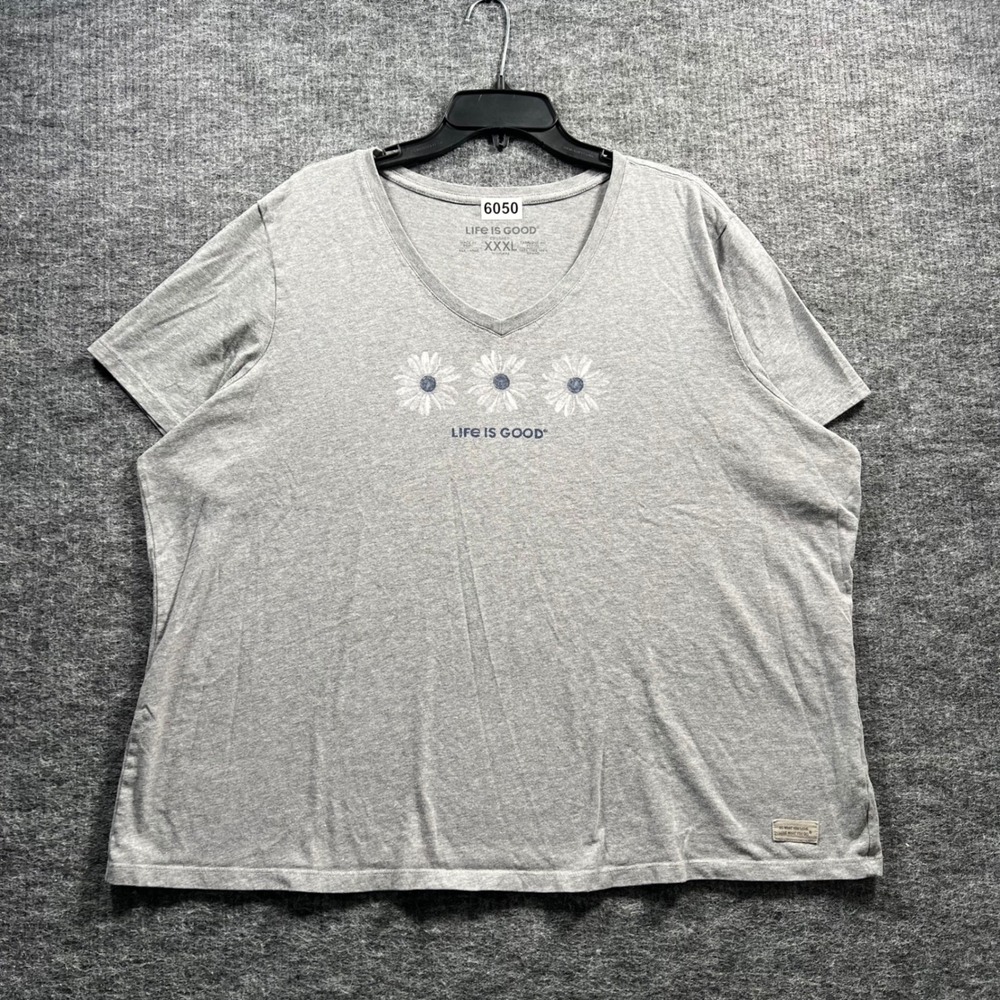 Life is Good Womens XXXL Gray Daisy Graphic V-Neck Crusher Tee Shirt 6050